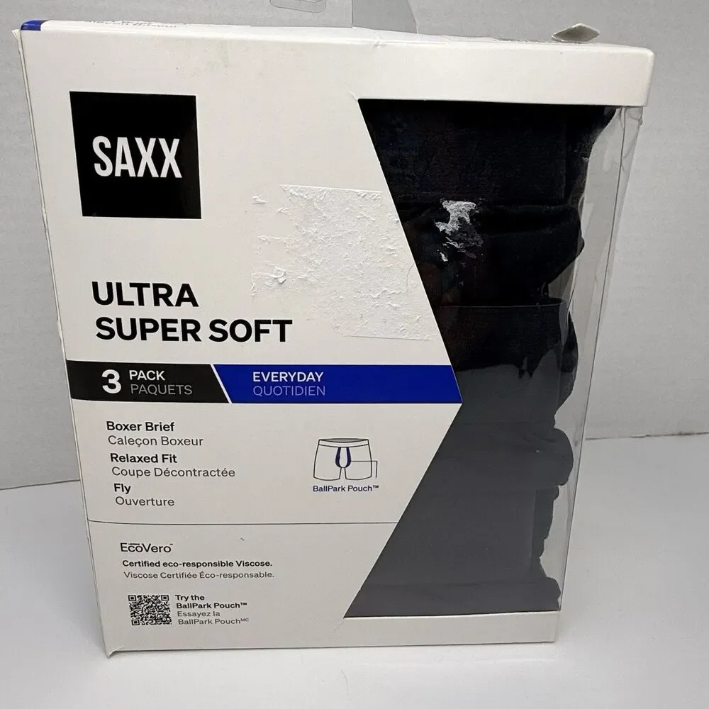 SAXX Everyday Ultra Super Soft Ballpark Pouch Boxer Brief 3 Pack Black Sz Sm New